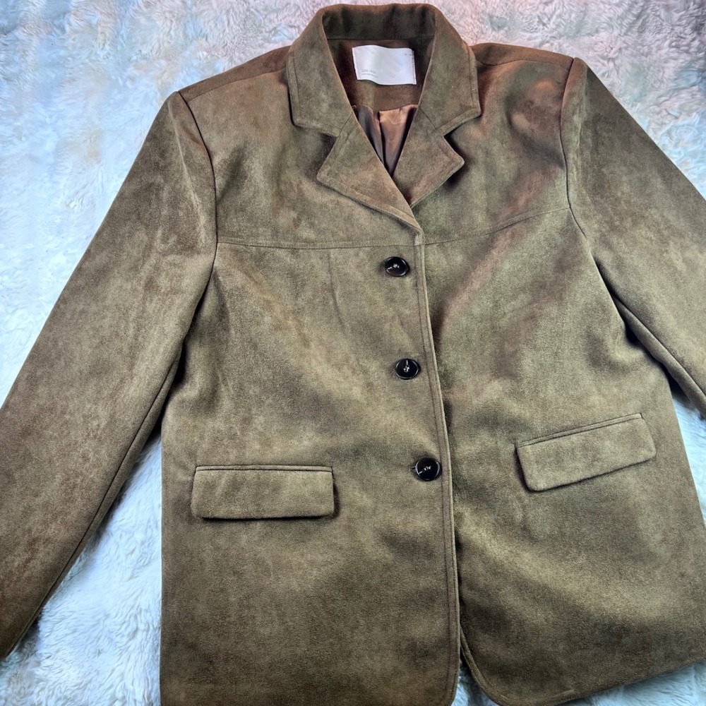Oak + Fort Faux Suede Blazer Jacket Brown Size M Minimalist  A25